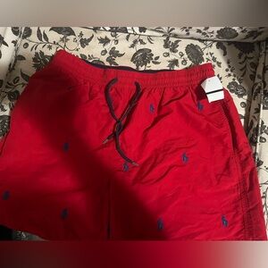 Red polo swim trunks